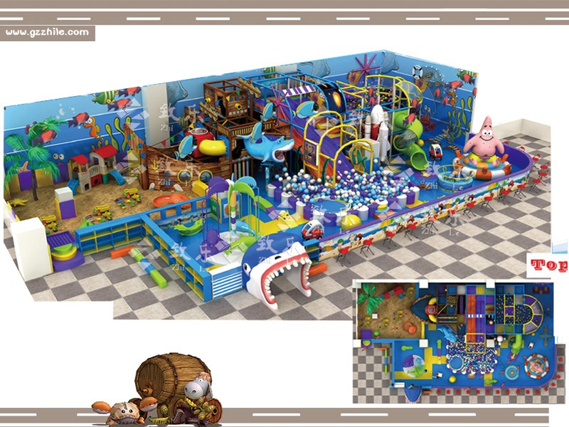 海洋淘氣堡是以海洋爲主題，滿足孩子們的求知欲望